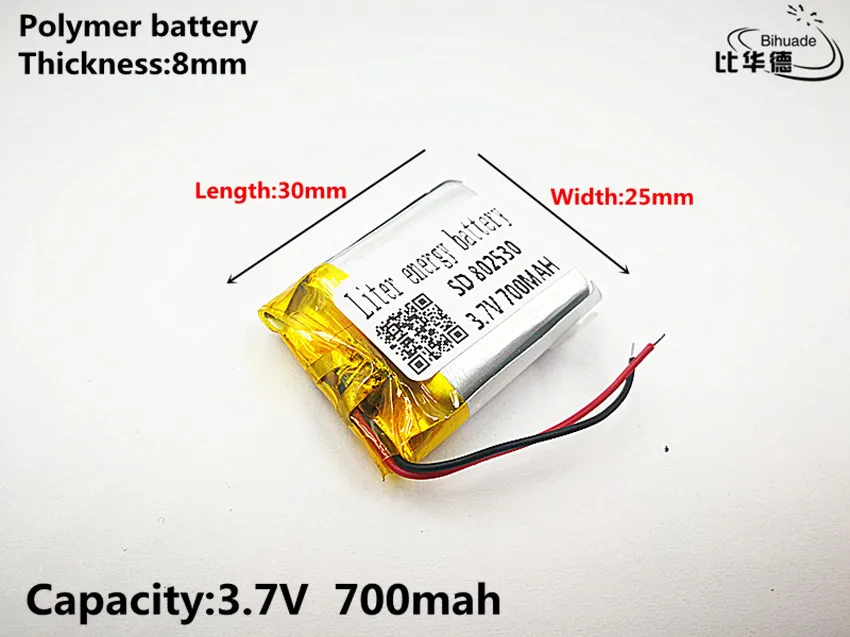 Good Qulity 3.7V,700mAH,802530 Polymer lithium ion / Li-ion battery for TOY,POWER BANK,GPS,mp3,mp4