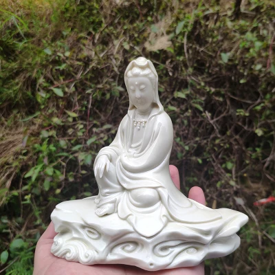 Exquisite Antique Dehua Ceramics Sitting Rock Small Guanyin Home Decoration