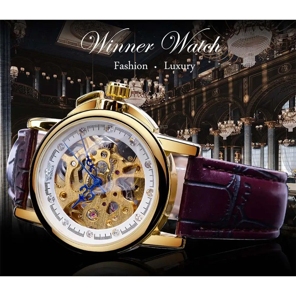 Winner 2019 Mechanial Women Watches Fashion Retro Leather Strap Automatic Ladies Wristwatch High Quality Skeleton Female Clock