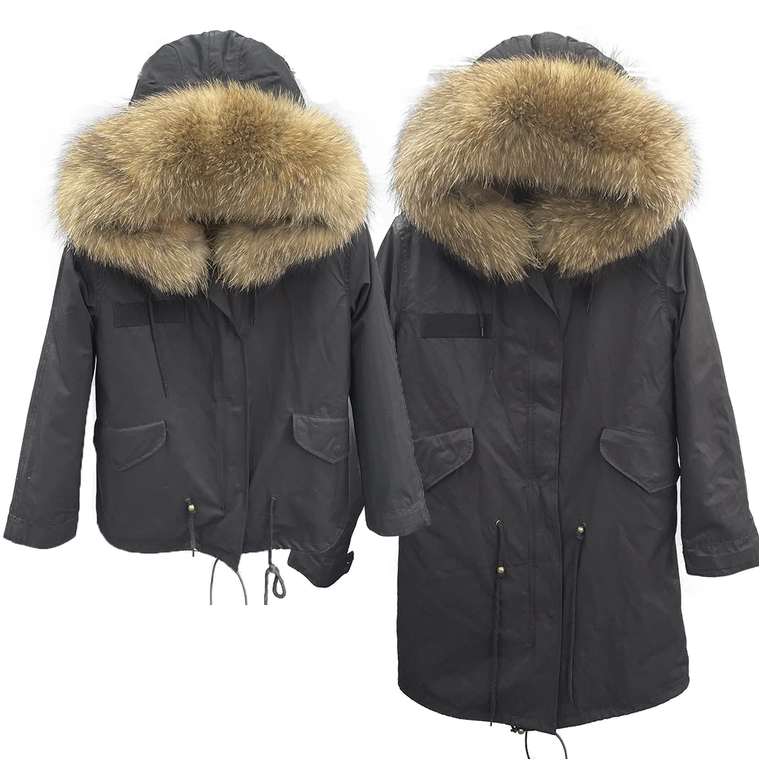 Parkas Áo Khoác Có Thật Cổ Lông Dành Cho Nữ Đen Dài Mùa Đông Dày Ấm Áp Kiểu Nga Có Thể Tháo Rời Lông Thú Giả Lót Áo Khoác nữ