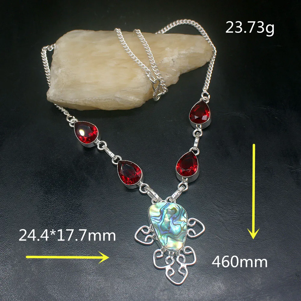 Gemstonefactory Jewelry Big Promotion Unique 925 Silver Natural Abalone Shell Red Garnet Women Chain Necklace 46cm 202101496