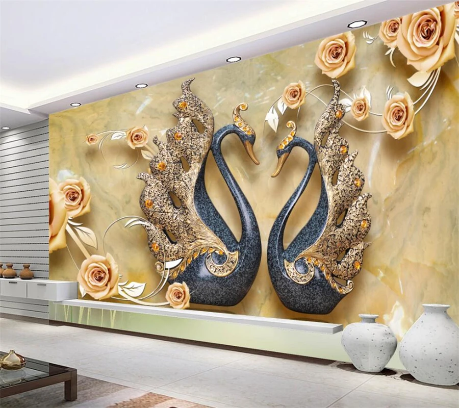 

Custom mural 3d wallpaper three-dimensional flower swan modern minimalist TV background wall living room bedroom restaurant обои