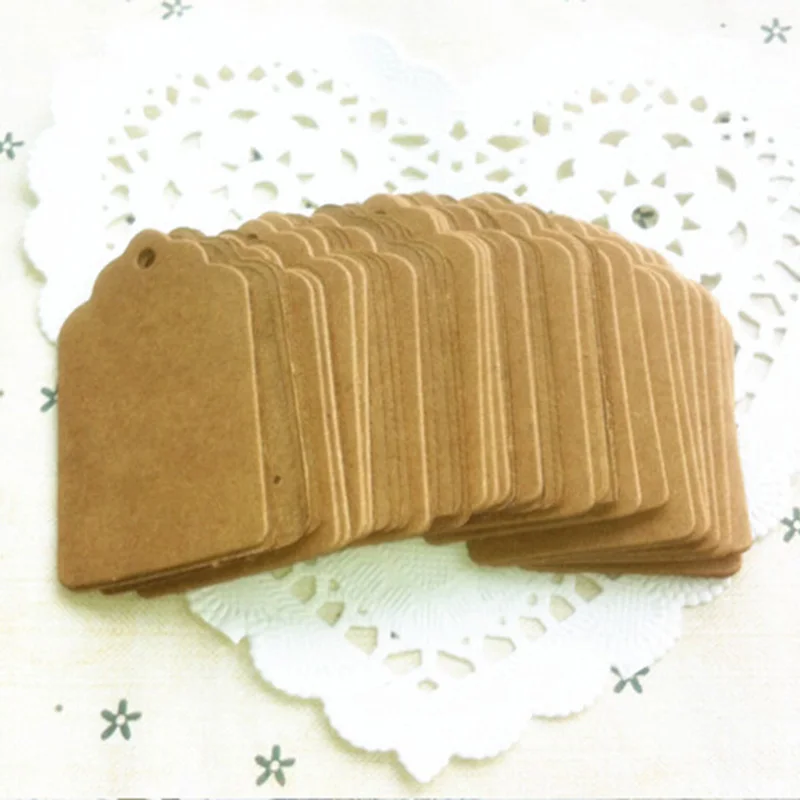 100Pcs Kraft Paper Tags Scallop Head Label Luggage Wedding Note DIY Blank Price Name Hang Tag Gift Craft 5x3cm Hand-painted Card