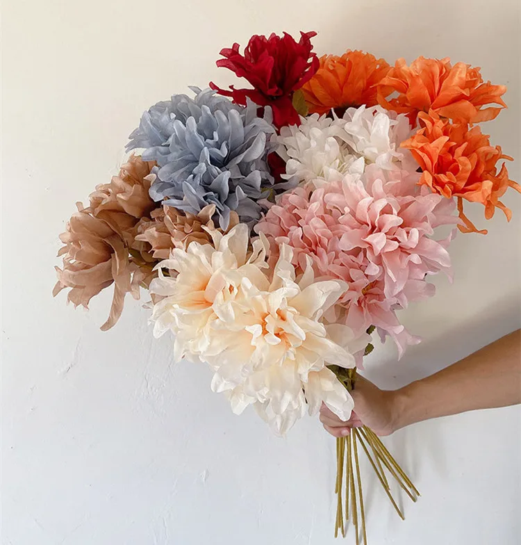 80cm D12cm Artificial Flower Dahlia Epiphyllum Brushed Cloth Large Flower Wedding Decoration Flower Bouquet Making Materials