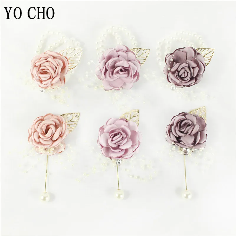 Yo cho pulso corsage pulseira de casamento para dama de honra borgonha seda pulso corsage dama de honra irmãs mão flores homens boutonniere