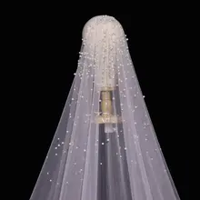 Long Pearl Beaded Wedding Veil with Comb #4