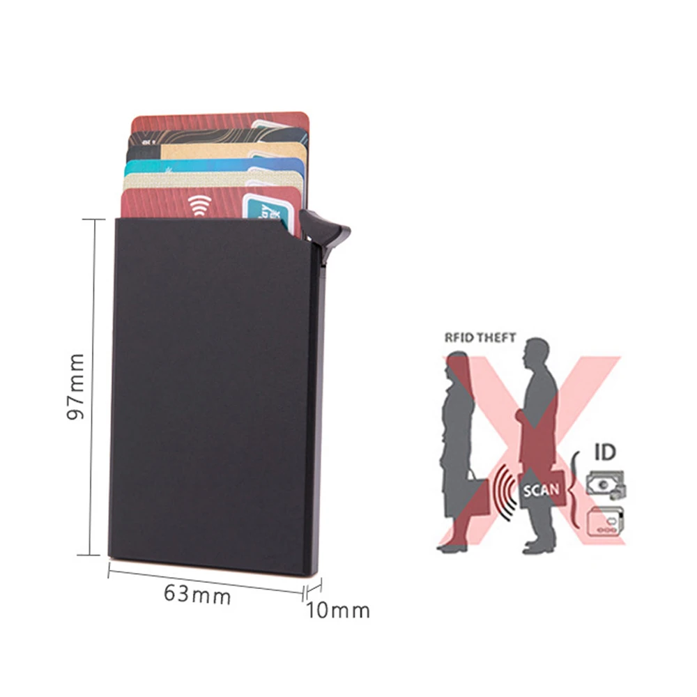 อลูมิเนียมโลหะผู้ชายบัตรเครดิต RFID Blocking MINI Slim กระเป๋าสตางค์อัตโนมัติ Pop up Protector