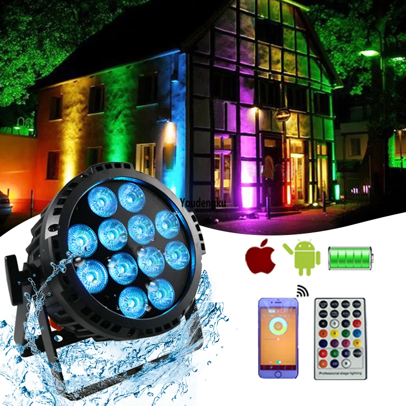 8pcs outdoor led par 64 wireless battery charging waterproof flat led par 12*18w 6 in 1 rgbwa uv led par light