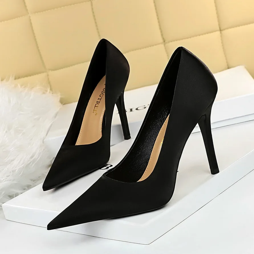 

BIGTREE Shoes Woman Pumps Silk Ladies Shoes High Heels Spring New Stiletto Heels Party Shoes Plus Size 43 Salto Alto Feminino