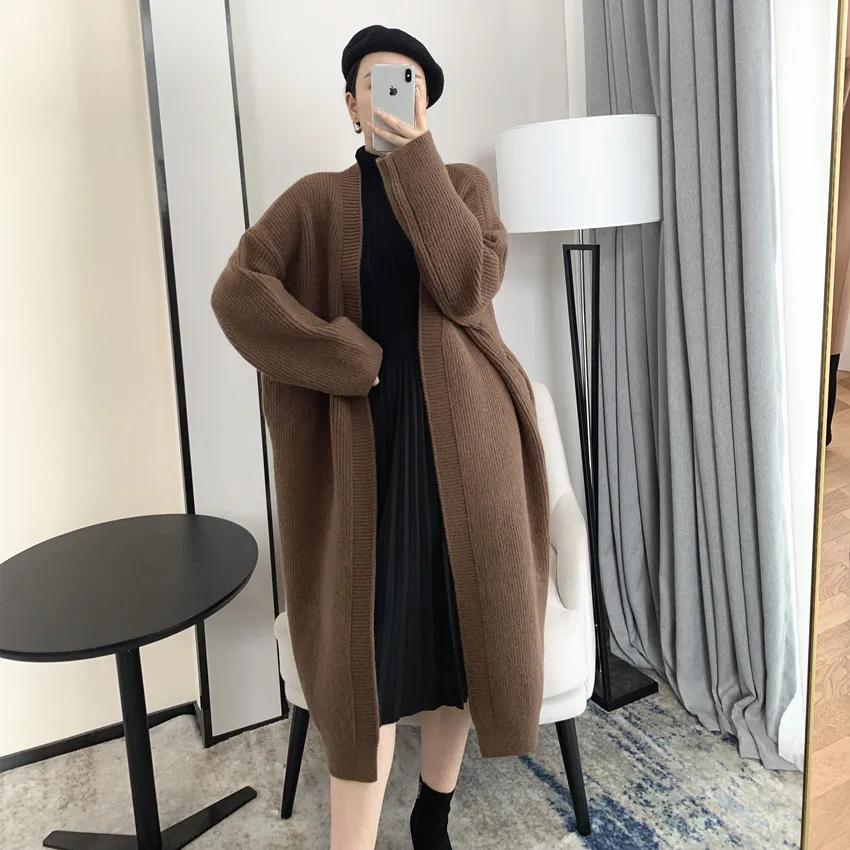 [ZAYAU]Homemade High-end Temperament Alpaca Thickened Sweater Coat women\'s Knitting Cardigan Loose and Thin Medium Length over