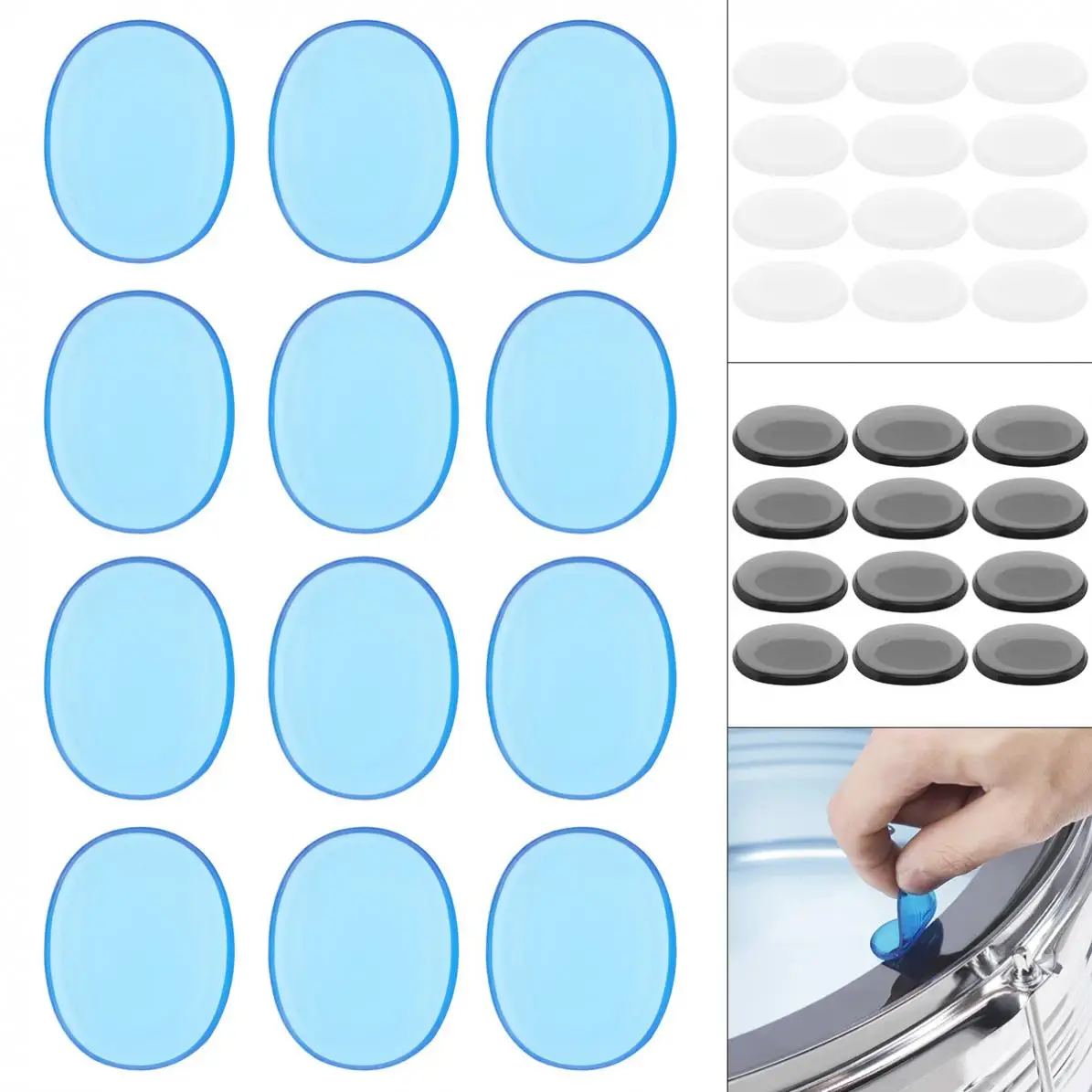 12Pcs Silicone Drum  3 Colors Damper Pads Drum Snare Mute Pad Soft Drum Damper Gel Pads for Jazz Drums Muffler Tone Control