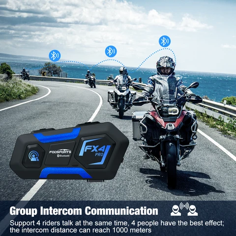 Fodsports FX4 Pro Шлем Интерком 1000м Группа Интерфон Мотоцикл Шлем Bluetooth Гарнитура Интеркомуникадор 4 Всадники Говоря в то же время с FM-радио