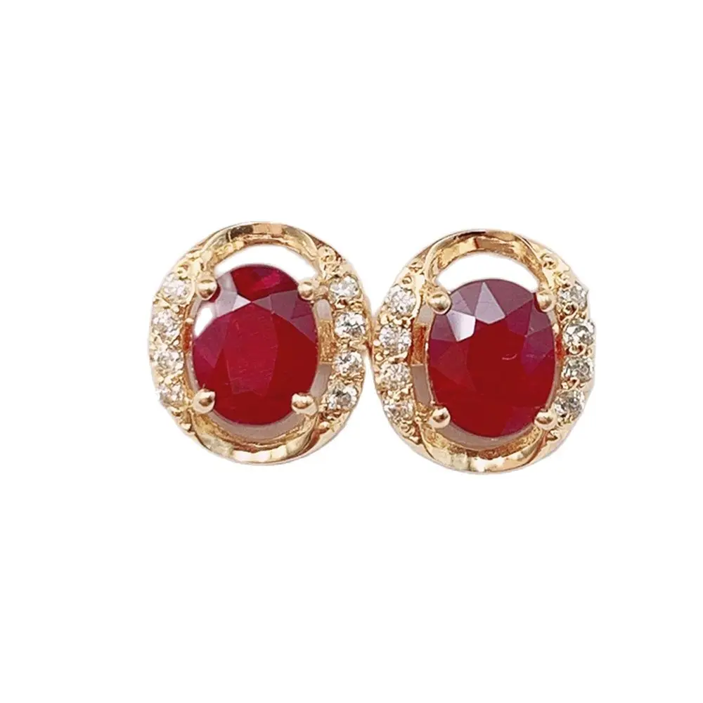 

Xin Yipeng Fine Precious Gemstone Jewelry Real 18K Yellow Gold Inlaid Natural Ruby Earrings Engagement Wedding Gift For Women