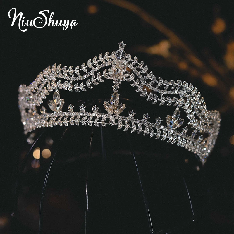 

NiuShuya Gentle Crystal Silver Color Tiara Crowns Elegance Princess Wave Diadem Wedding Hair Accessories