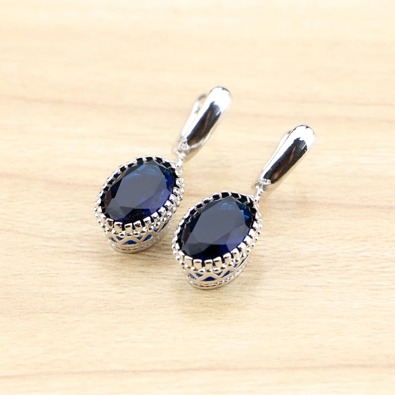 

Silver 925 Jewelry Blue Cubic Zirconia Drop Dangle Earrings For Women Free Gifts Box