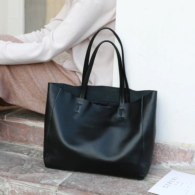 Sac à main de luxe en cuir de vache véritable pour femmes, fourre-tout Simple souple de grande capacité, sacs de Shopping étanches, nouvelle collection 2020