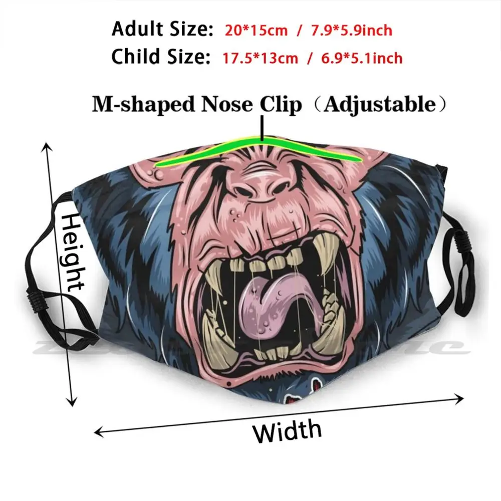 Gorilla Angry Face Mask Cloth Reusable Print Filter Washable Banana Gorilla Idea Christmas Birthday Silver Back Primate Gorilla