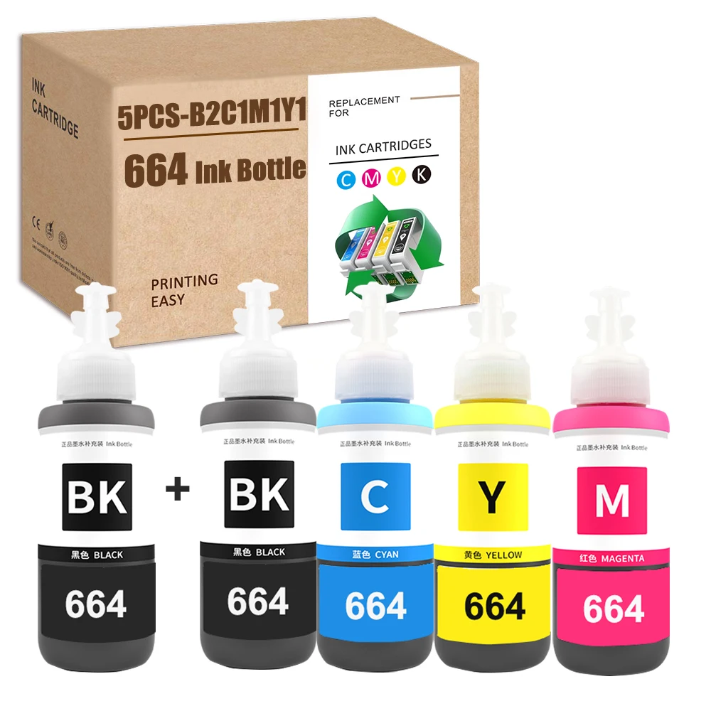 HS Compatible for Epson Refill Ink Set (T6641 T6642 T6643 T6644) 664 Ink for L100 L120 L130 L210 L220 L310 L350 L362 L565 L655