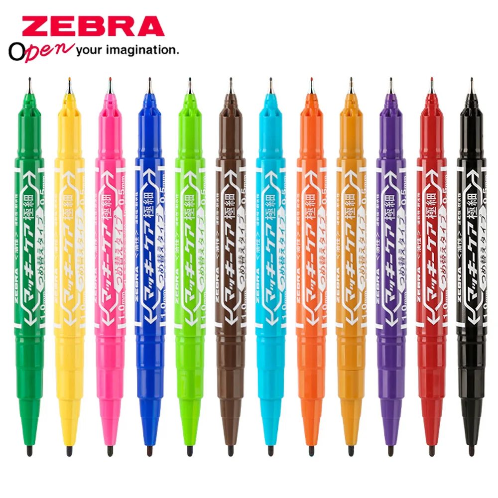 

12-kleur Japanse Zebra Markeerstift Tweekoppige Markering Vette Niet-vervagende MO-120-MC Kleur Mark Haak Lijn Pen Briefpapier