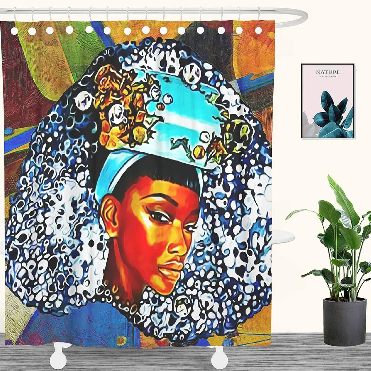 African American Mordern Girl Afro Women Hair Art Bathroom Decor Curtain