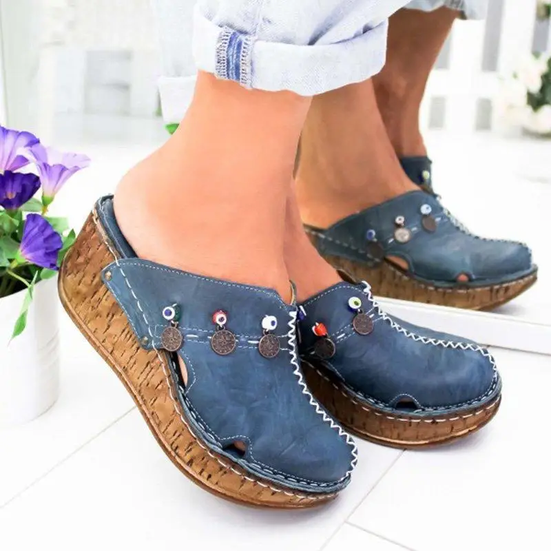 Puimentiua New Women Sandals Summer Platform  Shoes For Woman High Heel Sandals Summer Shoes Sewing Retro Toeless Sandalia