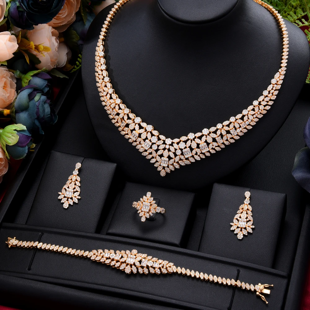 

GODKI Famous Brand 4PCS Green CZ Luxury African Jewelry Set For Women Wedding Party Zircon Crystal Dubai Bridal Jewelry Set Gift