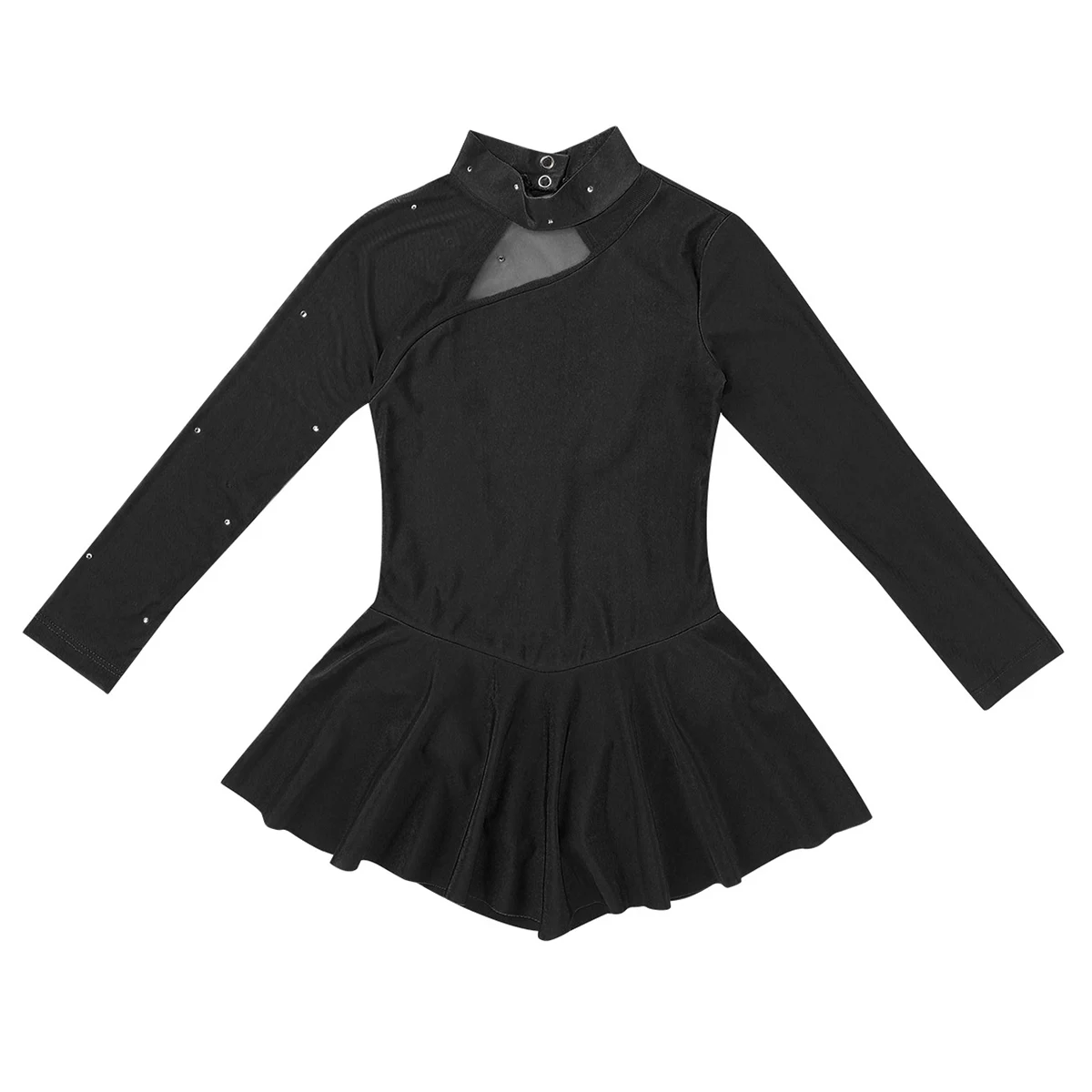 Vestido de patinação no gelo para meninas, Ballet Dance Wear, Splice de tule infantil, recortes nas costas, Collant de ginástica, manga comprida