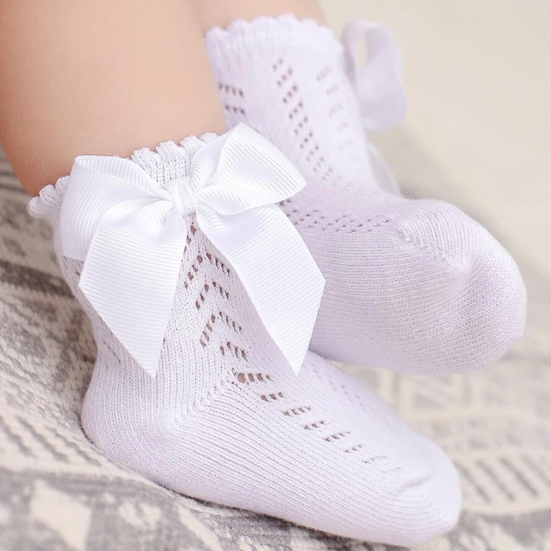 0-5Years Newborn Baby Ankle Socks With Bows Cotton Sock For Girls Summer Hollow Out Toddlers Girl Frilly Socks Infant Floor Sock