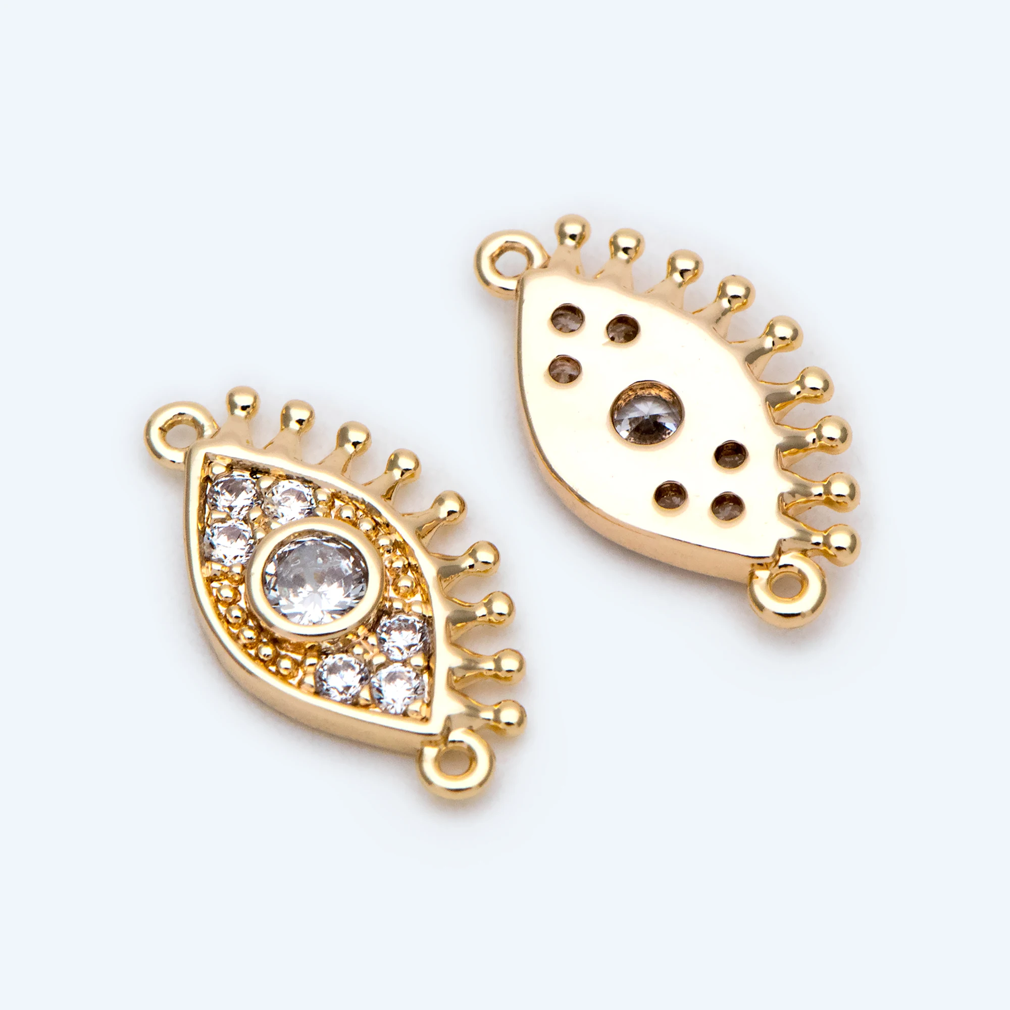 

10pcs Micro Pave CZ Evil Eye Connector 15x8mm, 18K Gold Plated Brass Eye Charms, Cubic Zirconia Paved Eye Pendants (GB-1999)