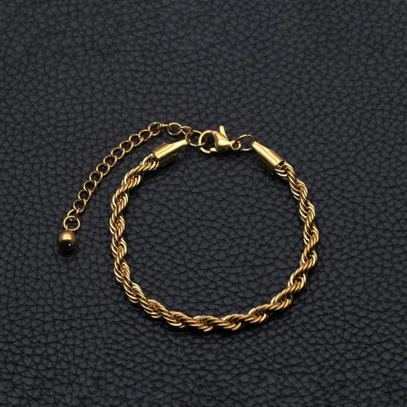 5mm Gold Black Silver Color Stainless Steel Twisted Rope Chain Bracelet Men\'s Titanium Steel Jewelry Length Drop Ship