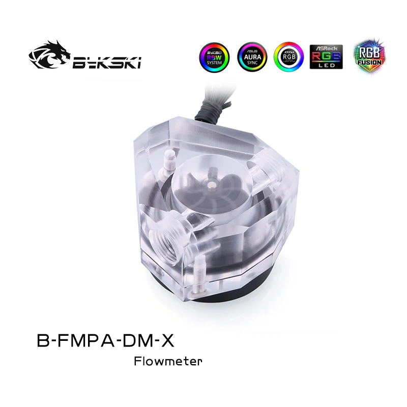 Bykski B-FMPA-DM-X, Acrylic Diamond Shape Water Flow Meters, G1/4 5v 3pin RGB Lighting Polygon Water Cooling Flow Meters