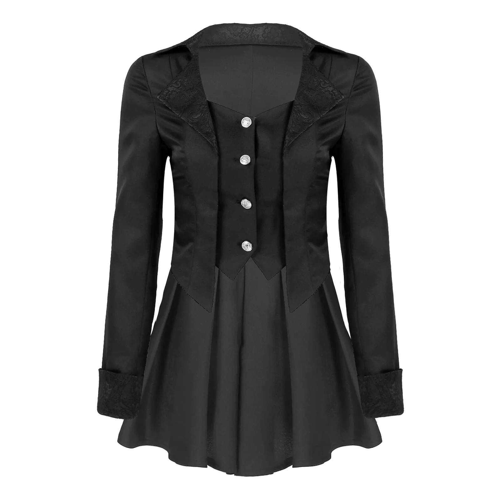 Frauen Renaissance Gothic Stil Cosplay Leistung Kostüm Revers Kragen Lange Ärmel Gefälschte 2 in 1 Weste Gefaltete Saum Jacke Mantel