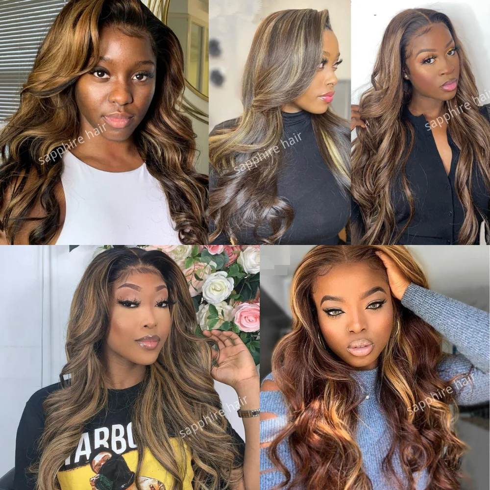 Sapphire Highlight Peruvian Body Wave Bundles With 4X4 Closure Human Hair Bundles With Closure Brazilian Hair With Lace Closure