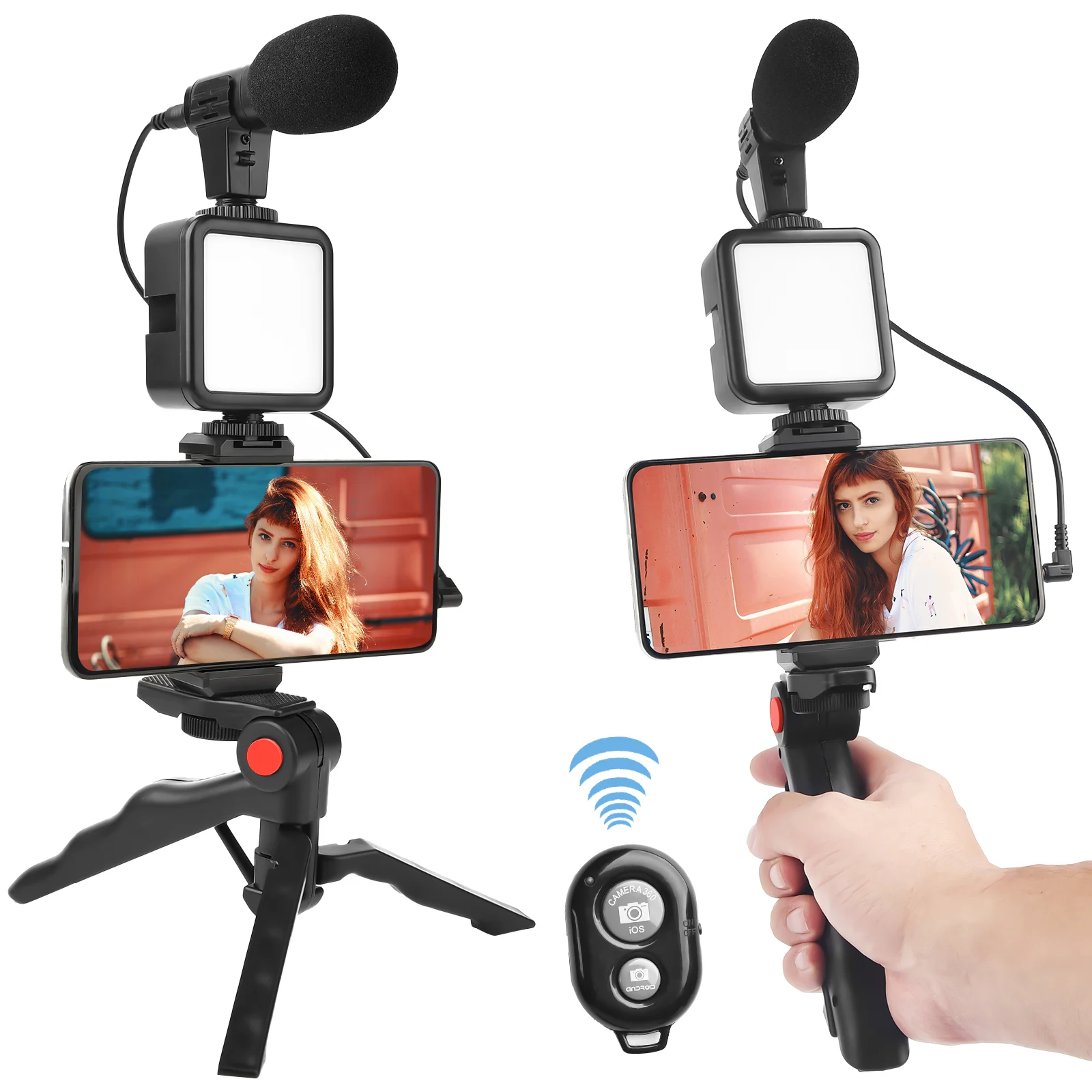 KIT01 Vlog Video Kit Tripod Stand Microphone LED Light Phone Holder Remote for Shooting Photographic Camera Photo