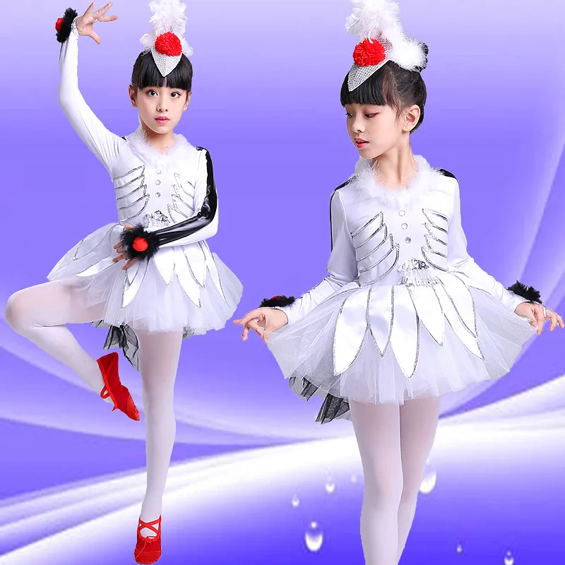 New arrival white crane bird cosplay costumes for girls children's day performance clothing kindergarten dance dress