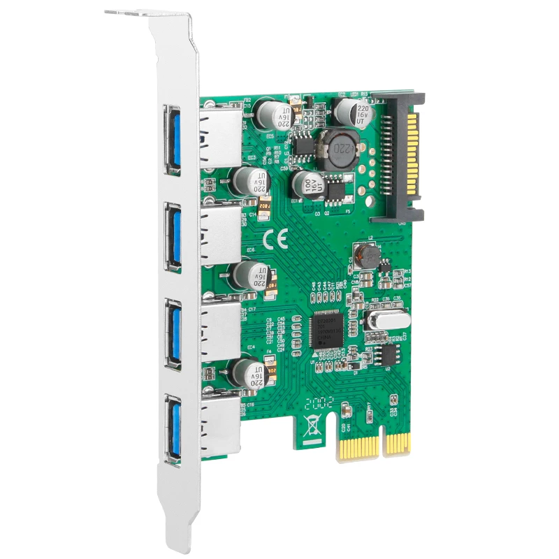 

HAGOOGI PCI-E to USB 3.0 Expansion Card SATA 15Pin 4 Port USB 3.0 Hub Nec720201 Chipset Desktop PCIE Expansion Card