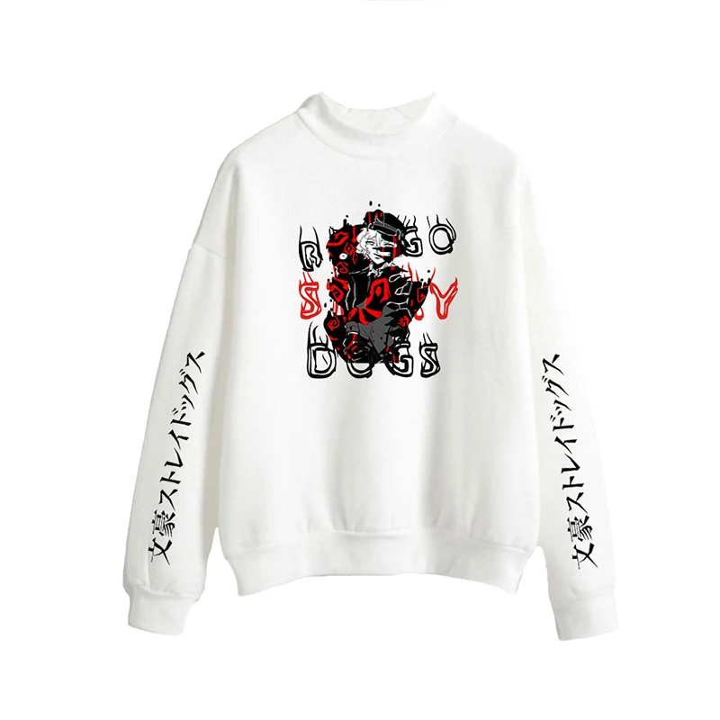 Japanese Harajuku Anime Bungo Stray Dogs High Collar Long Sleeve Hoodies Tops Men Women Capless Sweatshirts Pullover Clothes 4XL