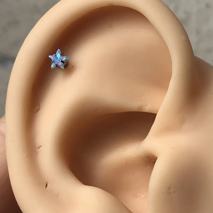 316L Stainless Steel 16G Star Opal Internal Thread Labret Lip Tragus Helix Daith Conch Cartilage Piercing Earring Body Jewelry