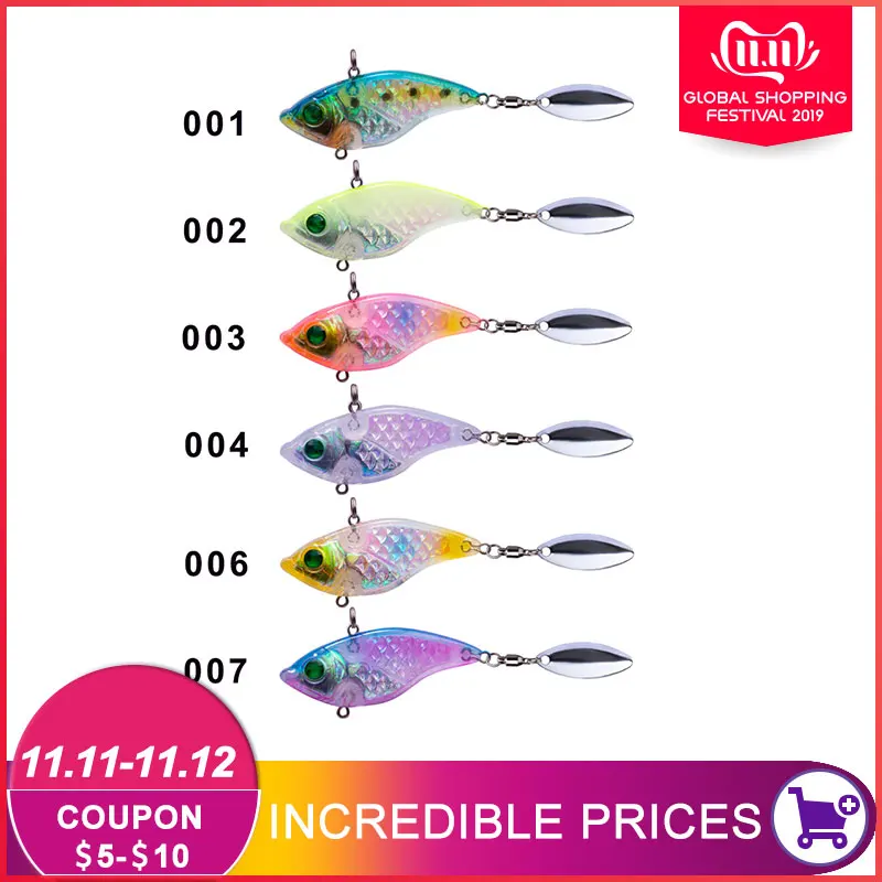 Hunthouse 2019 spinner VIB fishing lure hard bait for fishing perch bass pike 5/6cm 15/21/28g sinking transparent with 3D eyes