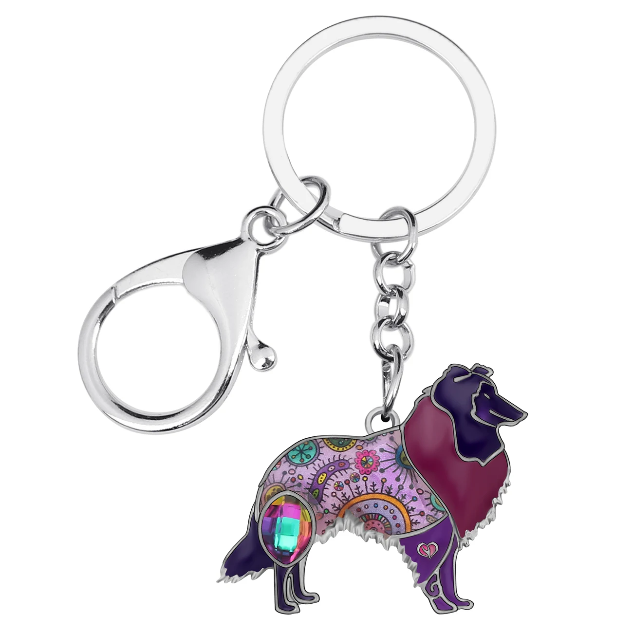 Bonsny Enamel Alloy Rhinestone Shetland Sheepdog Dog Key Chains Sheltie Key Rings Animal Jewelry For Women Pet Lovers Accessory