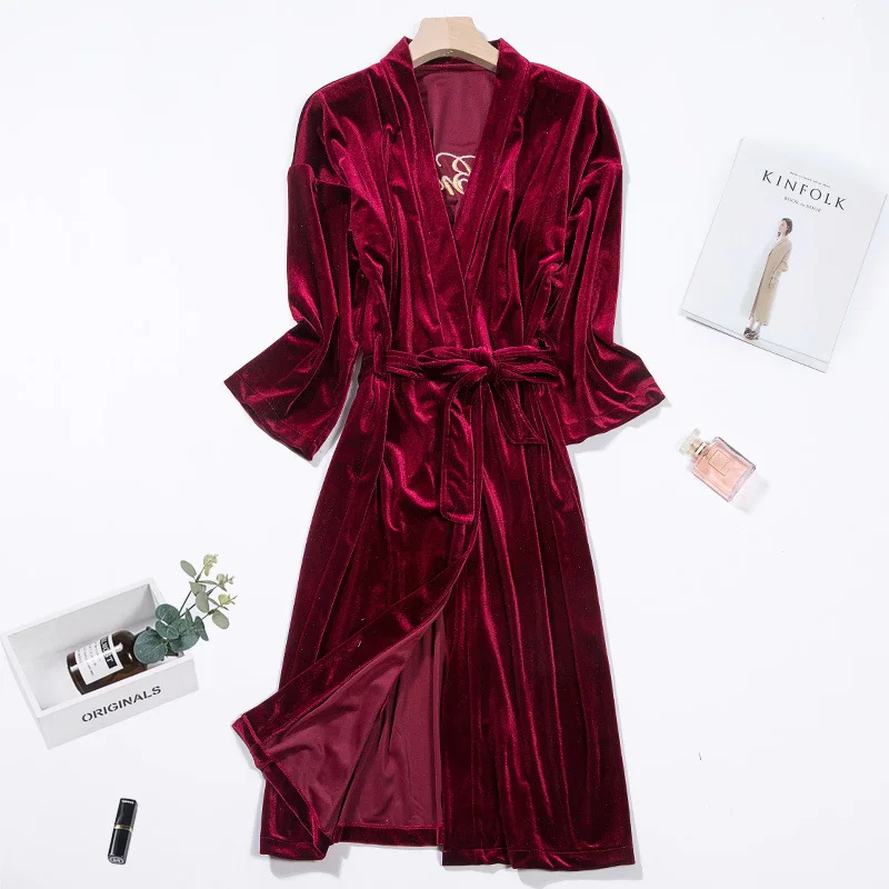 Velour Bride Bridesmaid Wedding Bathrobe Spring Autumn Bridal Lounge Nighty Robe Gown Casual Womens With Belt Sleepwear