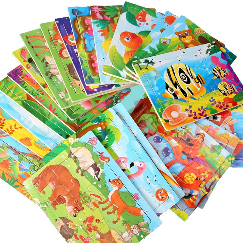 15*11Cm 12 Stuks Houten Puzzel Kids Educatief Speelgoed Cartoon Dier/Verkeer 3dD Houten Puzzel Speelgoed voor Kinderen Geschenken