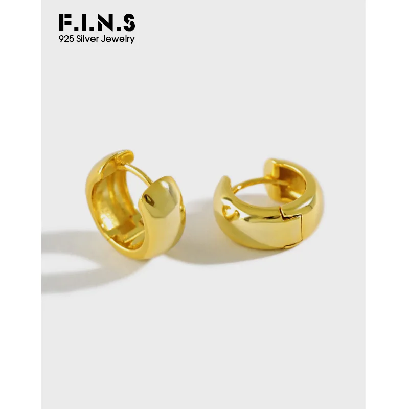 

F.I.N.S корейские минималистичные серьги из 100% стерлингового серебра 925 пробы, обручи INS, глянцевые круглые широкие маленькие серьги с пряжкой для ушей, ювелирные изделия
