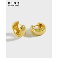 F.I.N.S Korean Minimalist 100% 925 Sterling Silver Earrings Hoops INS Glossy Round Wide Small Ear Buckle 925 Earrings Jewelry