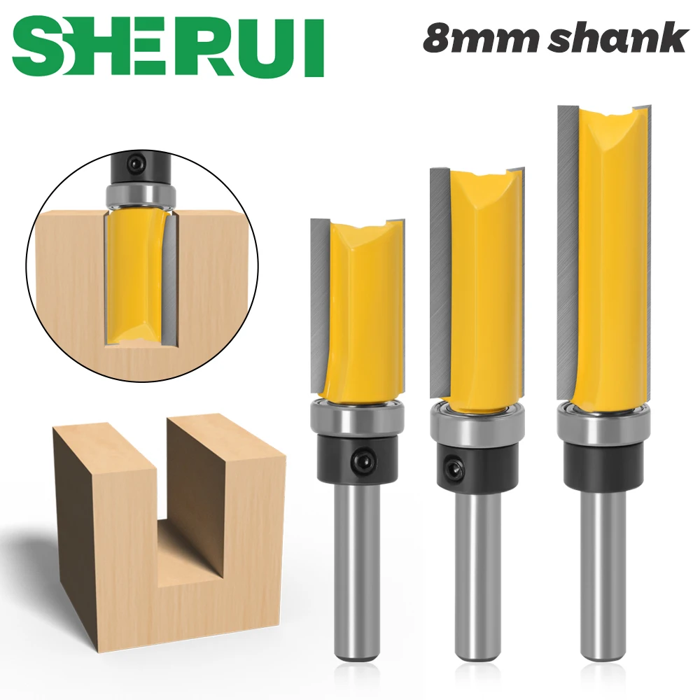 1-3pcs 8mm Shank Flush Trim Router Bit Pattern Bit Top Bottom Bearing 5/8\