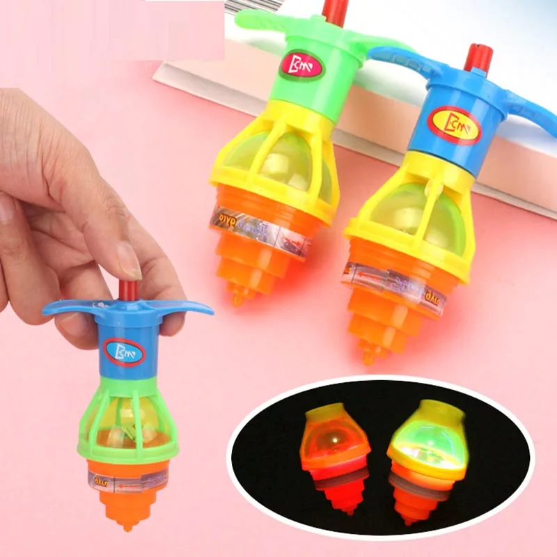 Colorful Flash Spinning Top Plastic Luminous Ejection handle Gyroscope flashing Pressure Gyro Children's Classic Toys Gifts