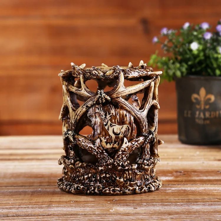 [MGT] European Resin Antique Toothbrush Toothpaste Cup Holder Crafts Antler Decoration Bathroom Home Decoration Sculpture