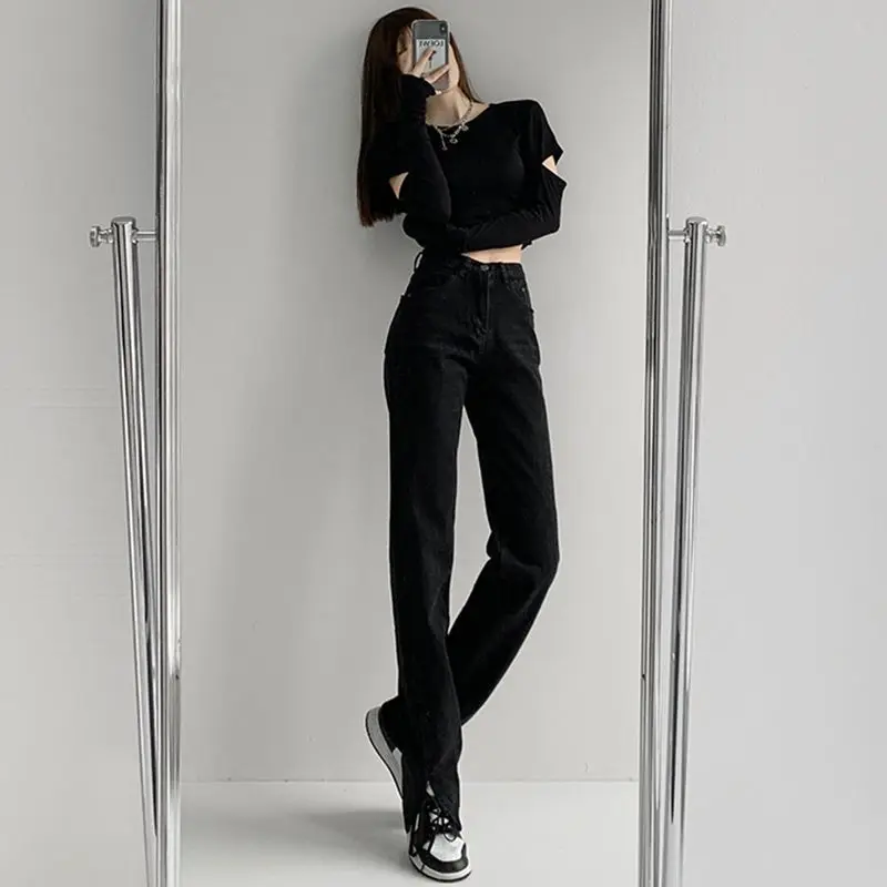 Women\'s Jeans Spring Streetwear High Waist Jeans Wide Leg Long Pants Vintage Femme Casual Baggy Straight Mom Denim Trouser