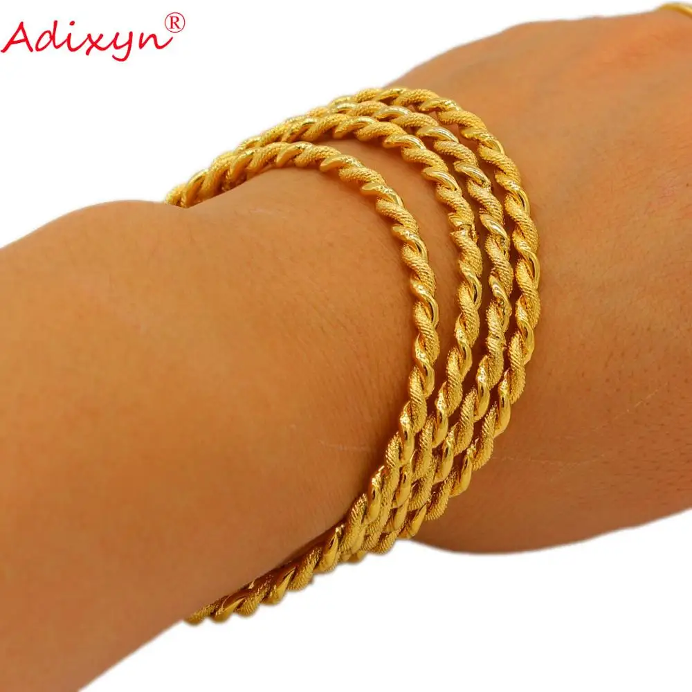 Adixyn 4pcs/lot Twisted Bangle Gold Color Dubai Bangle African Bracelet Arab Middle East Bridal Wedding Jewelry N071017