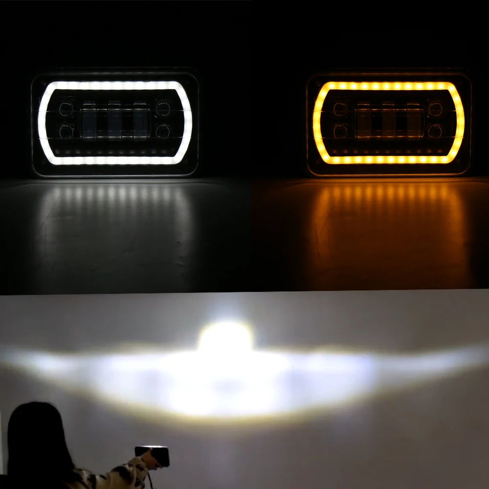 POVTOR 1pcs LED Light Sealed Beam Headlamp with White DRL Yellow Turn Signal 4x6 Inch Motorcycle Headlight for-Suzuki DRZ